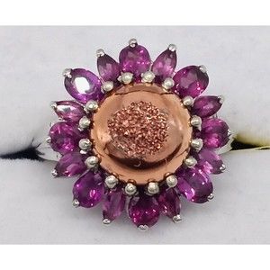 Rose Gold Druzy Pink Gemstone Ring Sterling Silver 925 Size 7 India Sparkly!